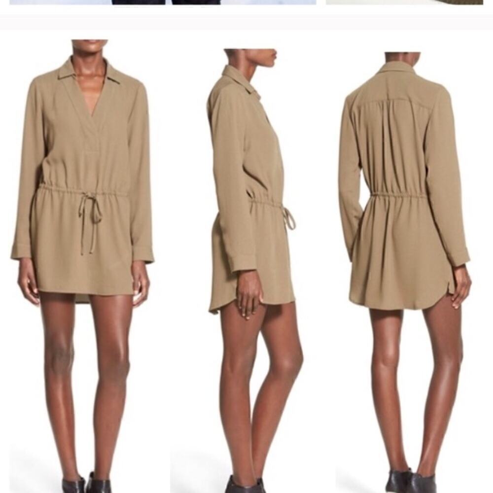 Leith Henley Tie Waist Long Sleeve Tunic Dress XS